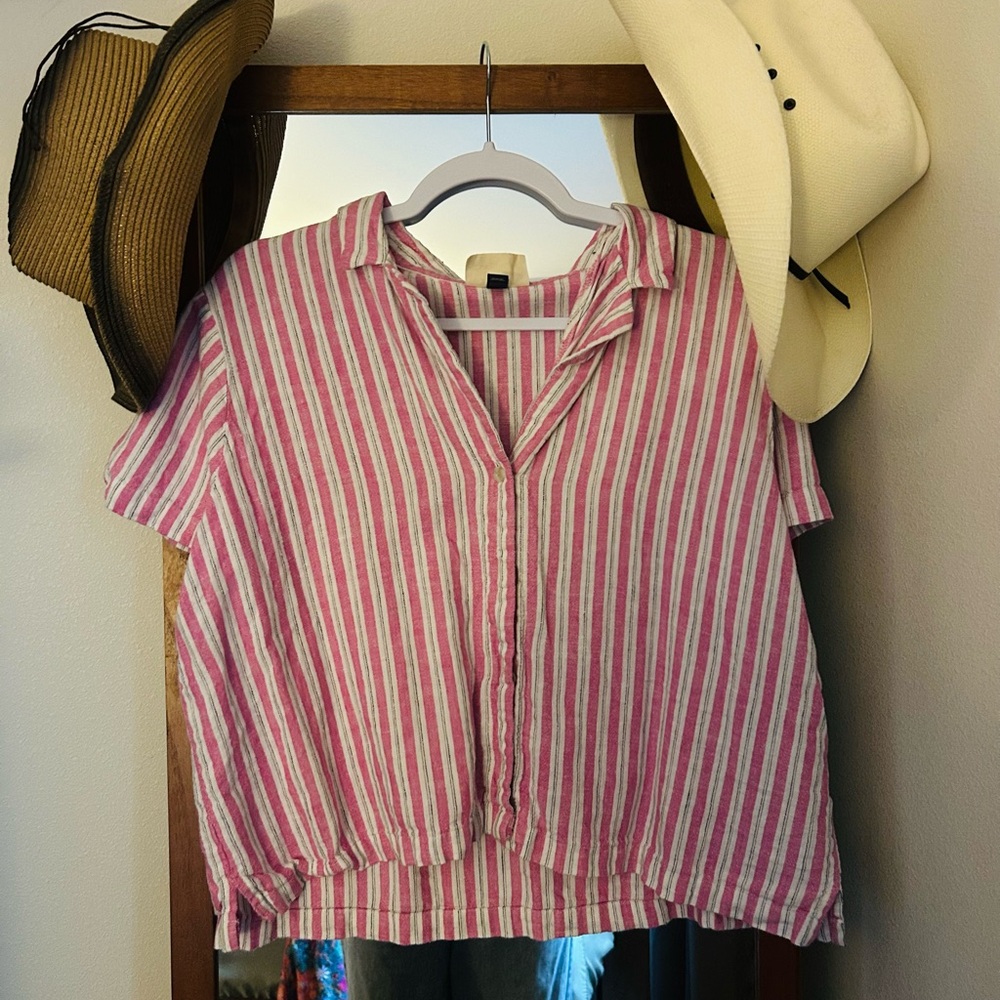 Universal Thread Pink and White Striped Button Down Shirt